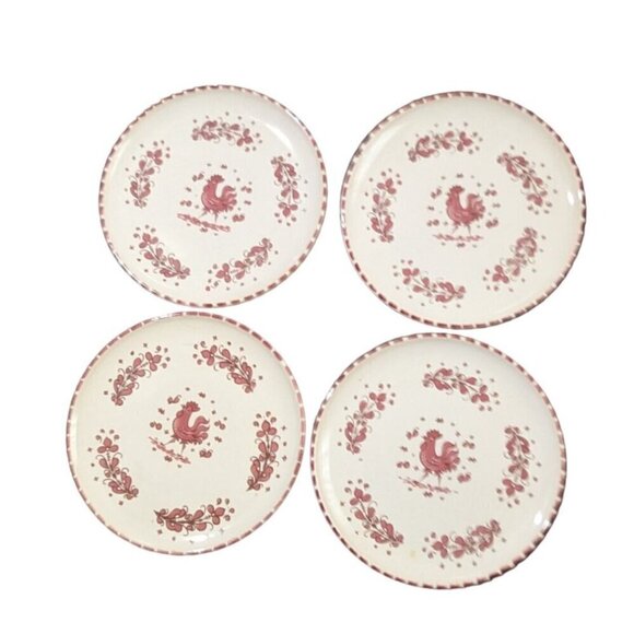 Paul Vogt salad dessert plates 8" Rooster floral design Red Farmhouse set of 4 - Picture 6 of 9